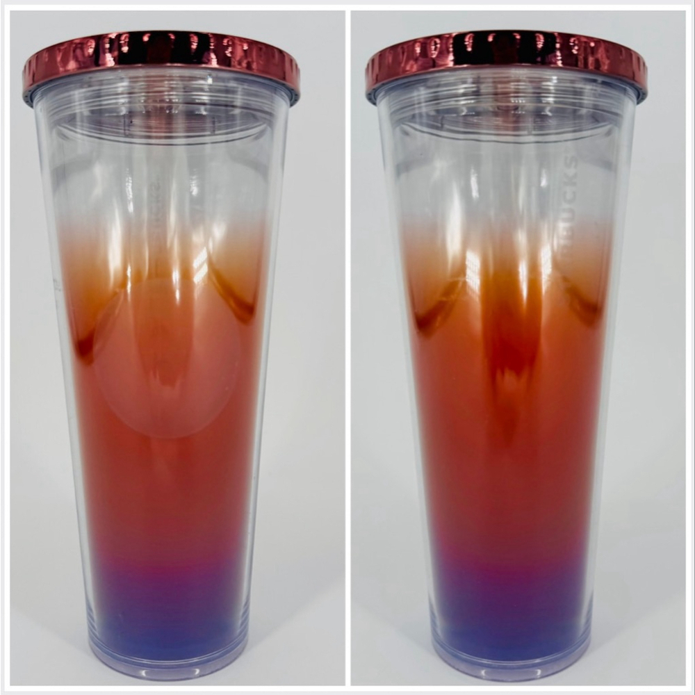Starbucks Ombre Gradient Red Purple Rose Gold Metallic Acrylic Venti Cold Cup